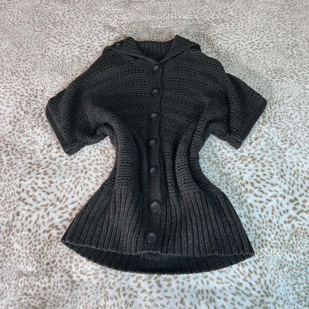 Apt. 9 Cardigan Sweater Size L Black Metallic Knit Short Sleeve